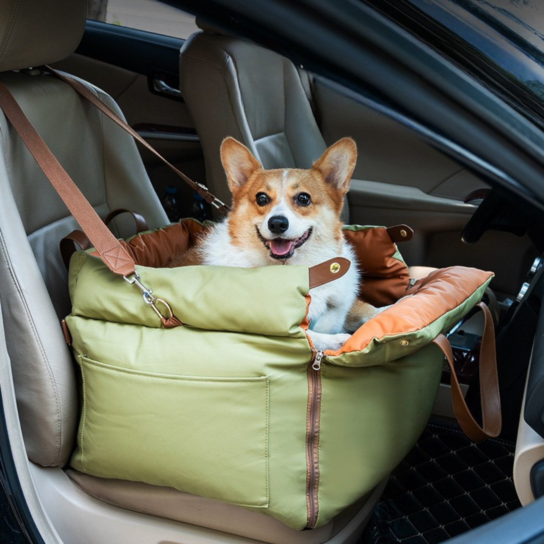 Portable Elevated Faux Leather Deluxe Car Dog Seat – Travel Pet Carrier, Waterproof & Scratch - Resistant, Removable & Washable, Safety Seat for Small & Medium Dogs