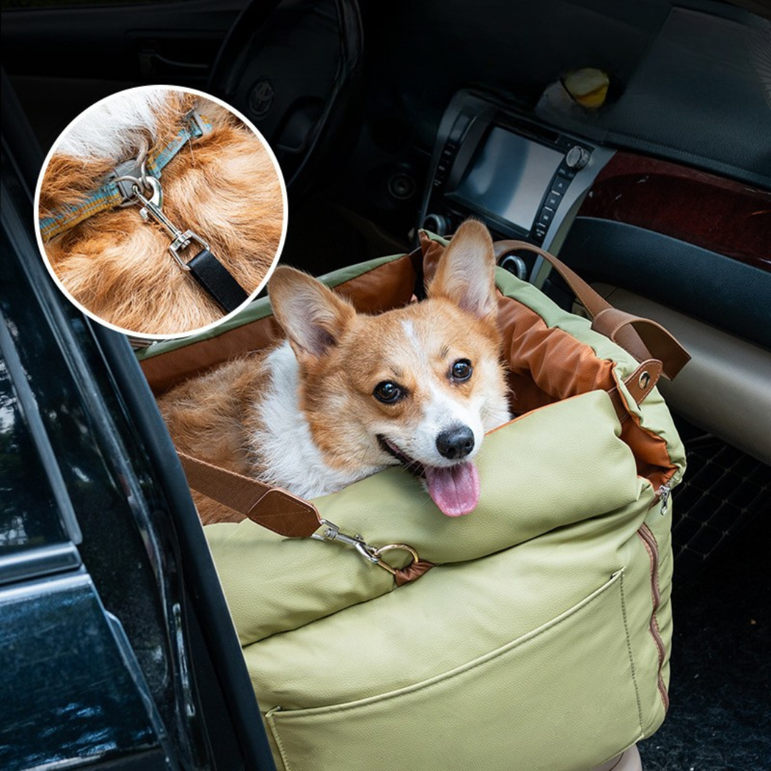 Portable Elevated Faux Leather Deluxe Car Dog Seat – Travel Pet Carrier, Waterproof & Scratch - Resistant, Removable & Washable, Safety Seat for Small & Medium Dogs