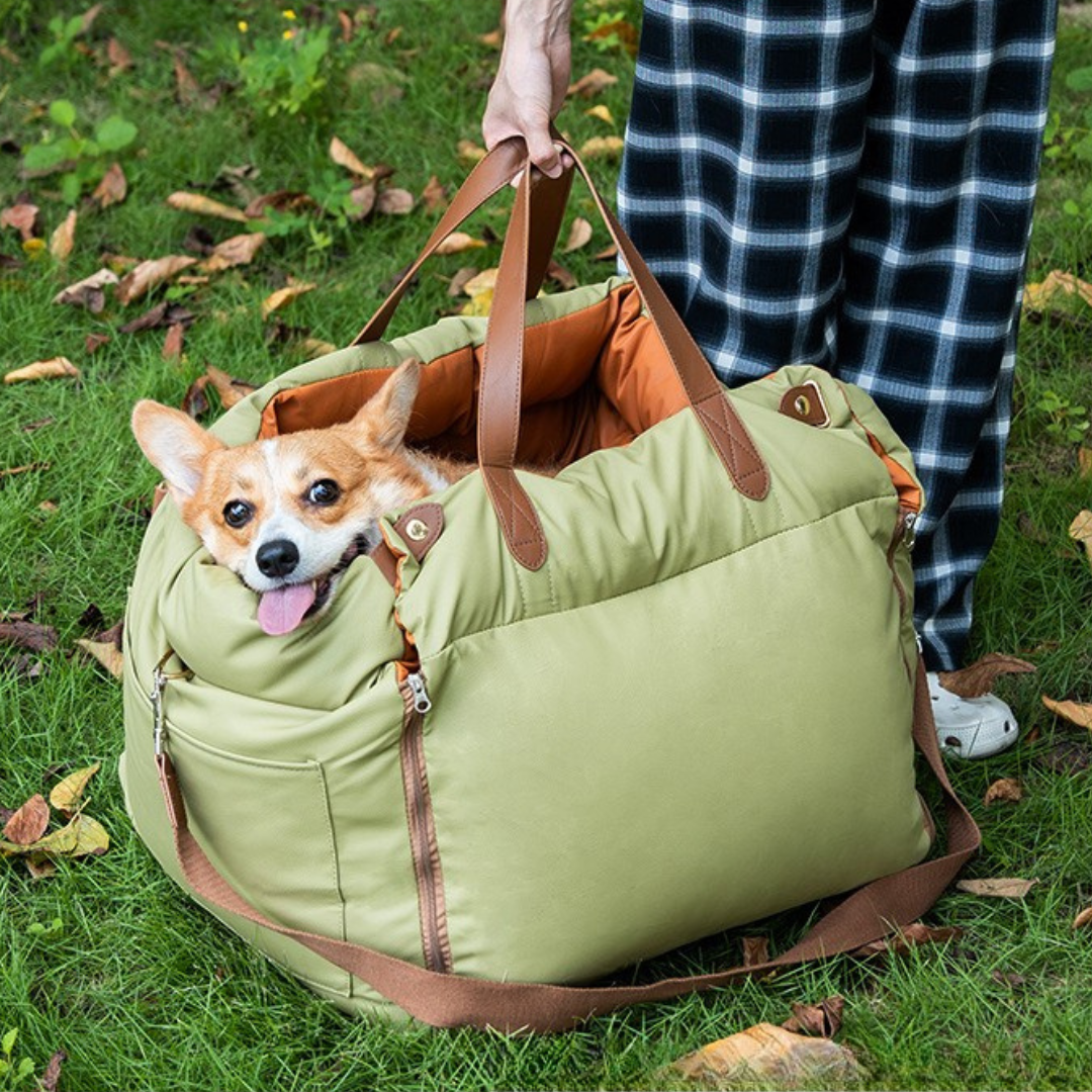 Portable Elevated Faux Leather Deluxe Car Dog Seat – Travel Pet Carrier, Waterproof & Scratch - Resistant, Removable & Washable, Safety Seat for Small & Medium Dogs